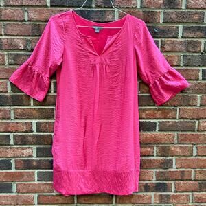 GAP Womens Hot Bright Pink 3/4 Ruffle Sleeve Lined Pockets Shift Dress Size 4